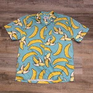 Uzzi Men's Amphibious Gear Banana Print Button Up Shirt Medium